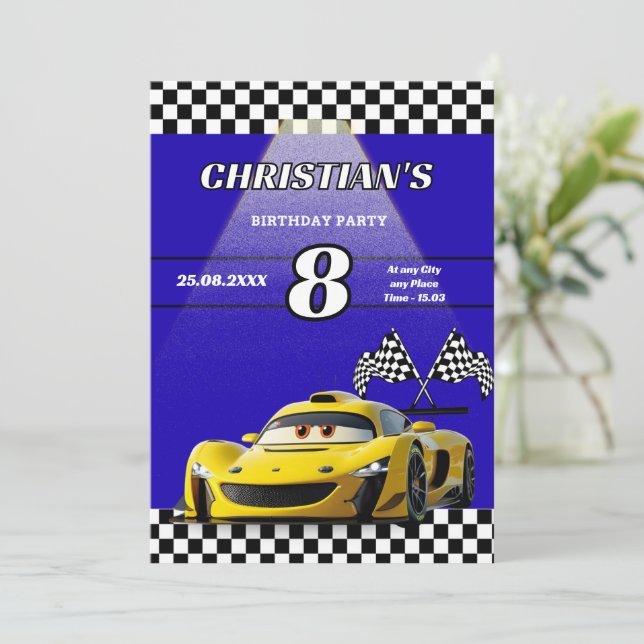 Personalized Car Boys Birthday Party Invitation  (Standing Front)