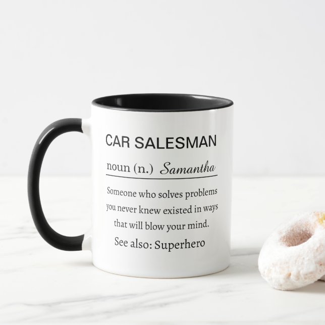 Personalized Car Salesman Definition Funny Gift Mug (With Donut)