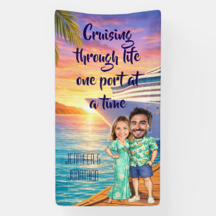 Personalized Caricature Couple Cruise Door Banner