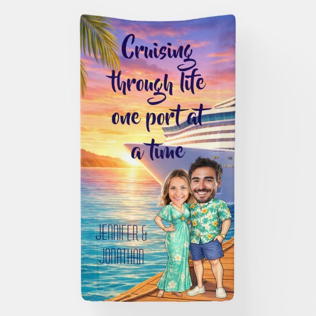 Personalized Caricature Couple Cruise Door Banner (Vertical)