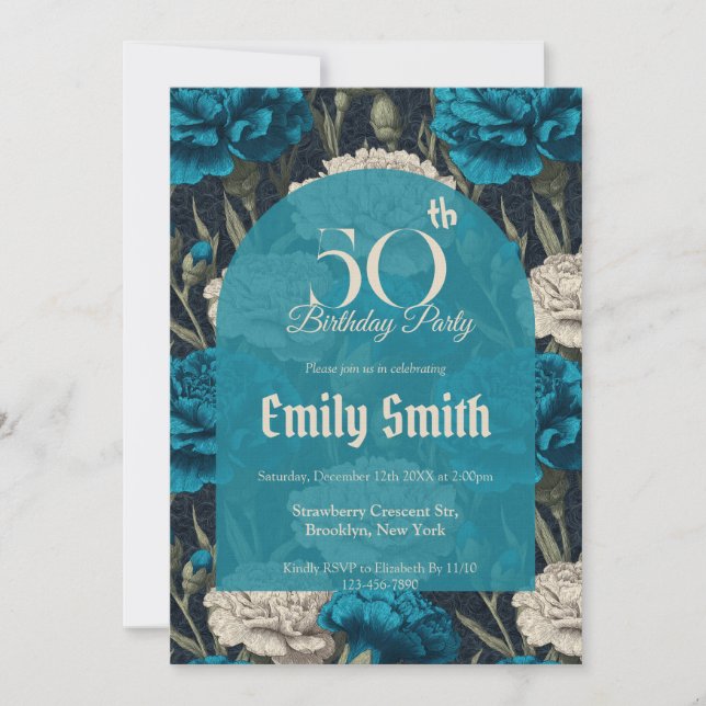Personalized Carnation Inspired Happy Birthday Invitation (Front)