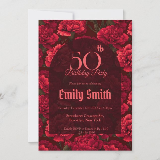 Personalized Carnation Themed Custom Birthday Invitation (Front)