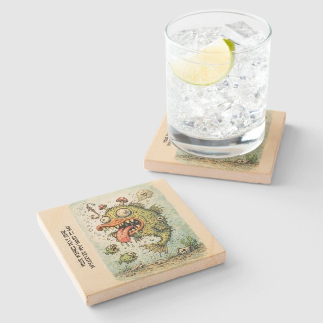 Personalized cartoon artwork weired fish Fun art Stone Coaster (Side)