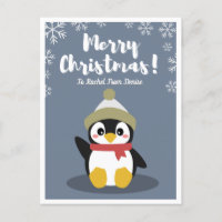 Personalized Cartoon Penguin Christmas Post Card