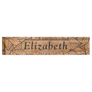 Personalized Carved Wood Floral Mandala Nameplate