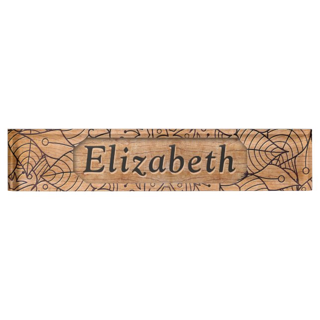 Personalized Carved Wood Floral Mandala Nameplate (Front)