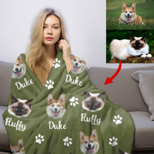 Personalized Cat and Dog Name and Photo,Pet Green Fleece Blanket