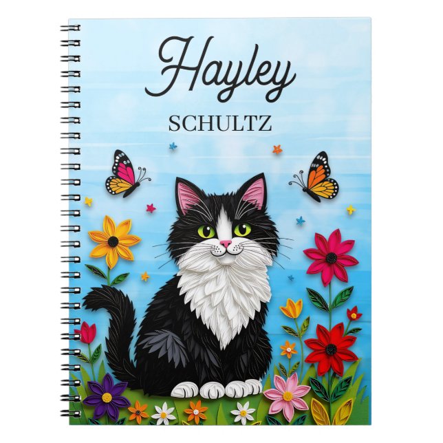 Personalized Cat, Flowers and Butterflies   Notebook (Front)