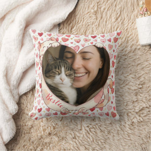 Personalized Cat Heart Photo Pillow   Pet Lovers