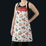 Personalized Cat Mom Strawberry Kitten Kitchen Apron<br><div class="desc">Bring a touch of whimsy to your cooking with this adorable, customizable apron. Designed for the ultimate cat lover, this apron features a vibrant watercolor pattern of kittens and strawberries on a clean white background. The top section includes a bold red header where you can add a personalized name in...</div>
