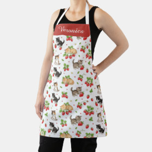 Personalized Cat Mom Strawberry Kitten Kitchen  Apron
