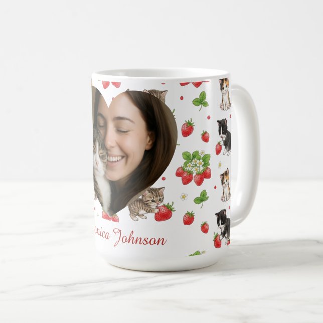 Personalized Cat Mom Strawberry Kitten Mug (Front Right)