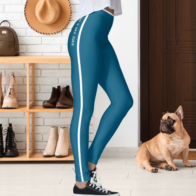 Personalized Cat Pet Ocean Blue White Stripes Gift Leggings (Creator Uploaded)