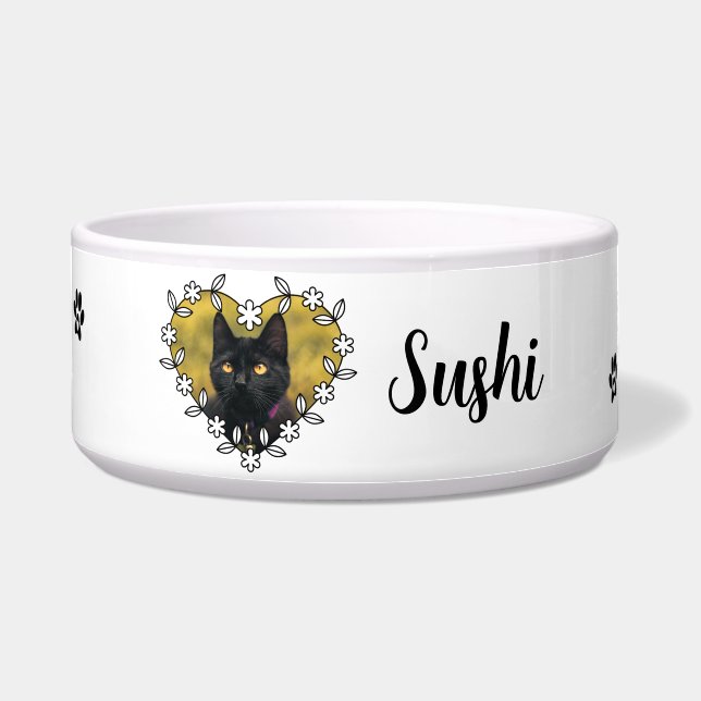 Personalized Cat Photo Ceramic Pet Bowl (Front)