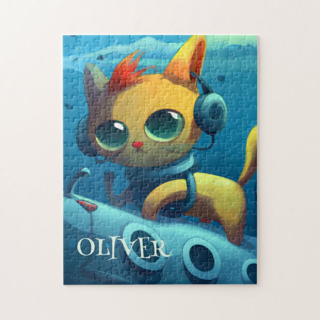 PERSONALIZED CAT SUBMARINE | WHIMSICAL FANTASY  JIGSAW PUZZLE (Vertical)