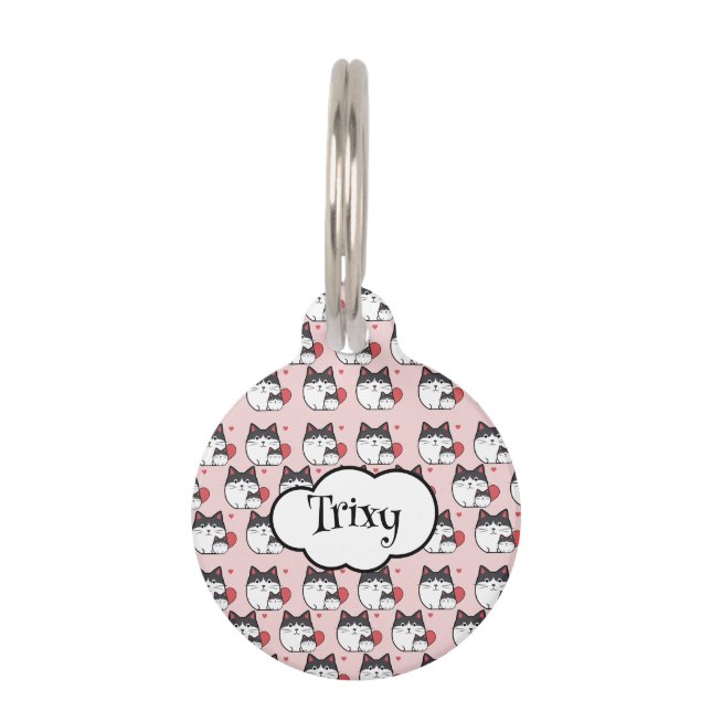 Personalized Cat Tag with Cute Cartoon Cats (Front)