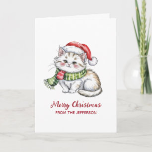Personalized Cat with Santa Hat Christmas Holiday Card