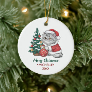 Personalized Cat with Santa Hat Christmas tree Ceramic Tree Decoration