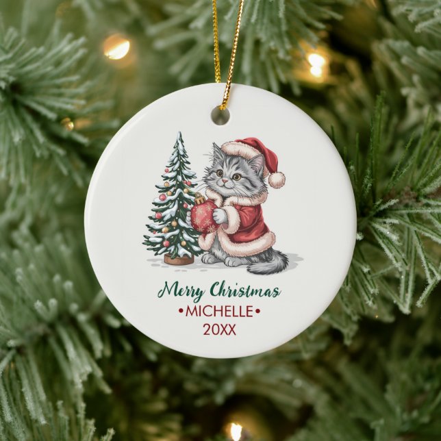 Personalized Cat with Santa Hat Christmas tree     Ceramic Tree Decoration (Tree)