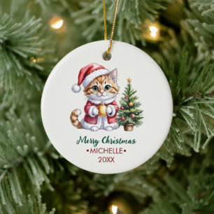Personalized Cat with Santa Hat Christmas tree     Ceramic Tree Decoration