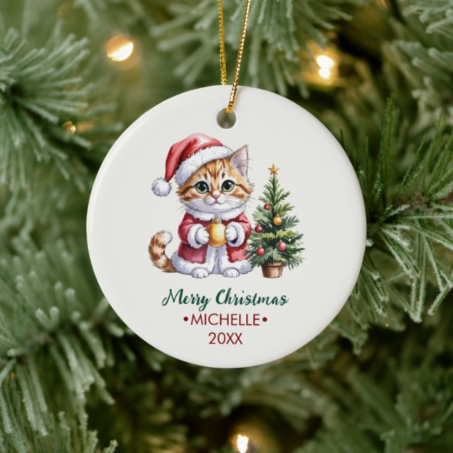 Personalized Cat with Santa Hat Christmas tree     Ceramic Tree Decoration (Tree)