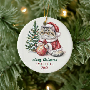 Personalized Cat with Santa Hat Christmas tree     Ceramic Tree Decoration