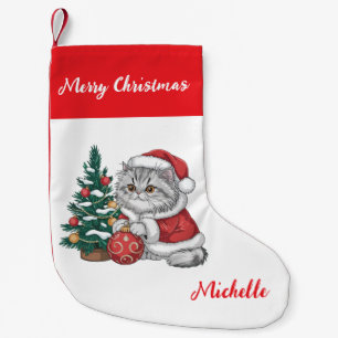 Personalized Cat with Santa Hat Christmas tree     Small Christmas Stocking