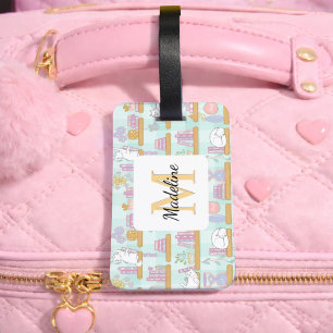 Personalized Cats Library Book Girly Mint Green Luggage Tag