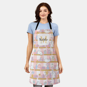 Personalized Cats Library Books Girly Pink Kitchen Apron