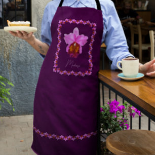 Personalized Cattleya Orchid Motif Print Apron