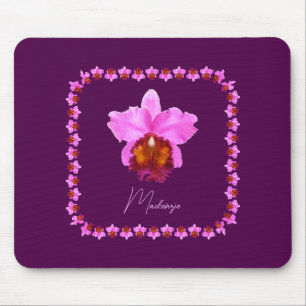 Personalized Cattleya Orchid Motif Print Mouse Pad