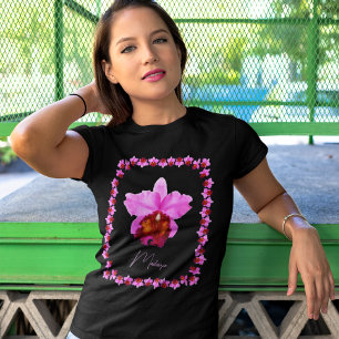 Personalized Cattleya Orchid Motif Print T-Shirt