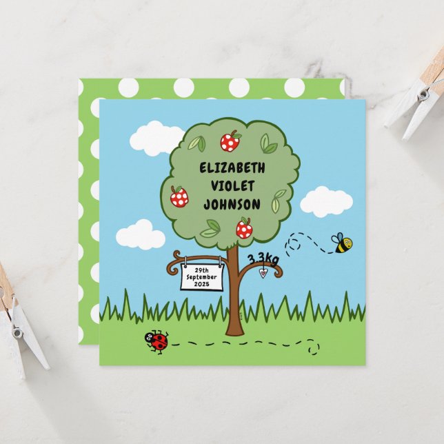 Personalized Celebration Tree Birth Announcement (Front/Back In Situ)