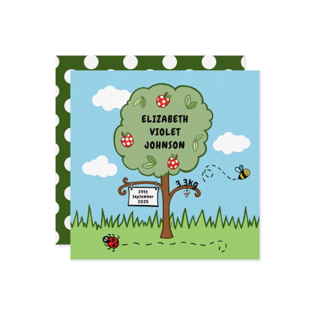 Personalized Celebration Tree Birth Announcement (Front/Back In Situ)