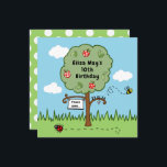 Personalized Celebration Tree Kid's Birthday Party<br><div class="desc">A sweet invitation to celebrate a birthday. The card features a colorful garden scene with an apple tree,  a bumblebee buzzing around and a ladybird scuttling on the ground.</div>