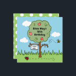 Personalized Celebration Tree Kid's Birthday Party<br><div class="desc">A sweet invitation to celebrate a birthday. The card features a colorful garden scene with an apple tree,  a bumblebee buzzing around and a ladybird scuttling on the ground.</div>