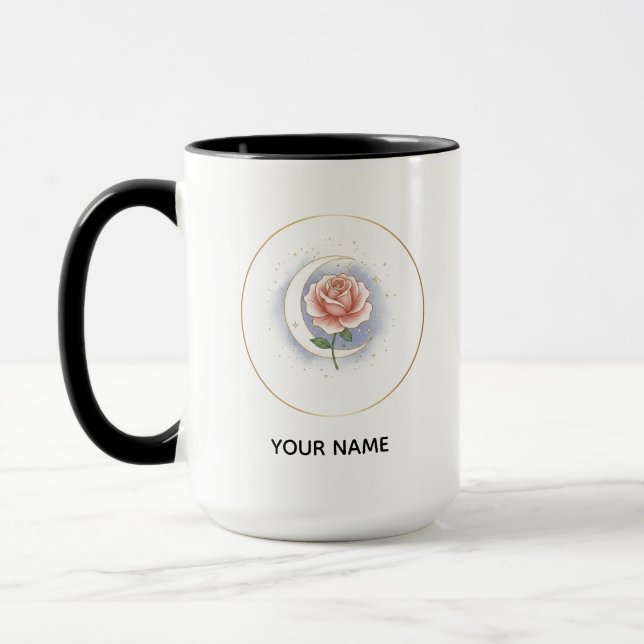 Personalized Celestial Rose & Moon Mug - Custom Na (Left)