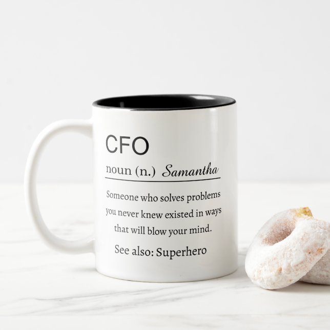 Personalized CFO Definition Two-Tone Coffee Mug (With Donut)
