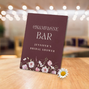 Personalized Champagne Bar Sign Burgundy Floral