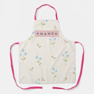 Personalized Charming Blue Wildflower Print  Apron