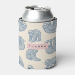 Personalized Charming Elegant Blue Sloth Pattern Can Cooler