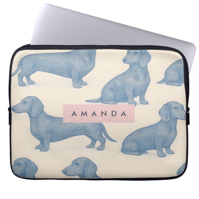 Personalized Charming Elegant Dachshund Pattern Laptop Sleeve (Front)