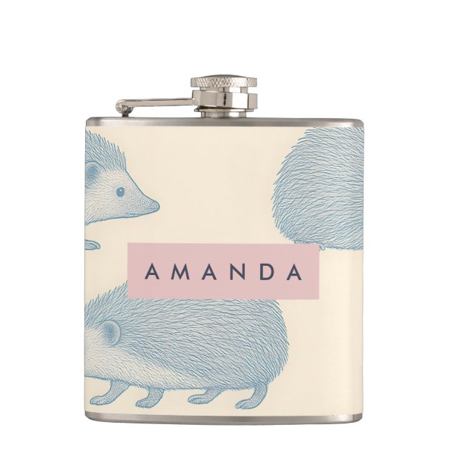 Personalized Charming Hedgehog Pattern Hip Flask (Front)