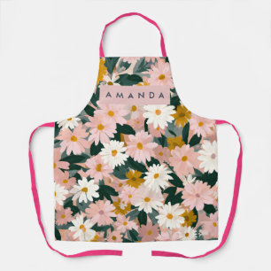 Personalized Charming Pink and White Daisy Flower Apron