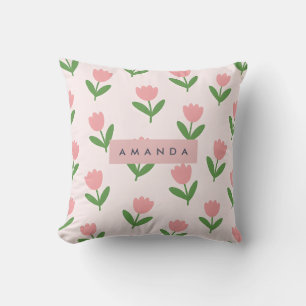 Personalized Charming Pink Tulip Floral Cushion