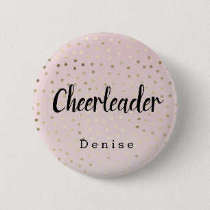 Personalized Cheerleader Pink Gold Polka Dots 6 Cm Round Badge