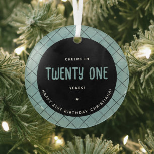 Personalized Cheers to 21 Years Modern and Elegant Glass Tree Decoration