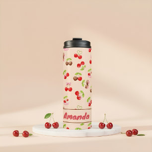 Personalized Cherry Dessert Pattern Cute Name Thermal Tumbler