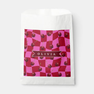 Personalized Cherry Gingham Retro Custom Name Favour Bags