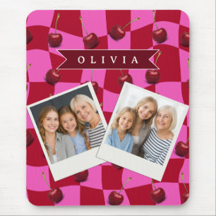 Personalized Cherry Gingham Retro Custom Name Mouse Pad